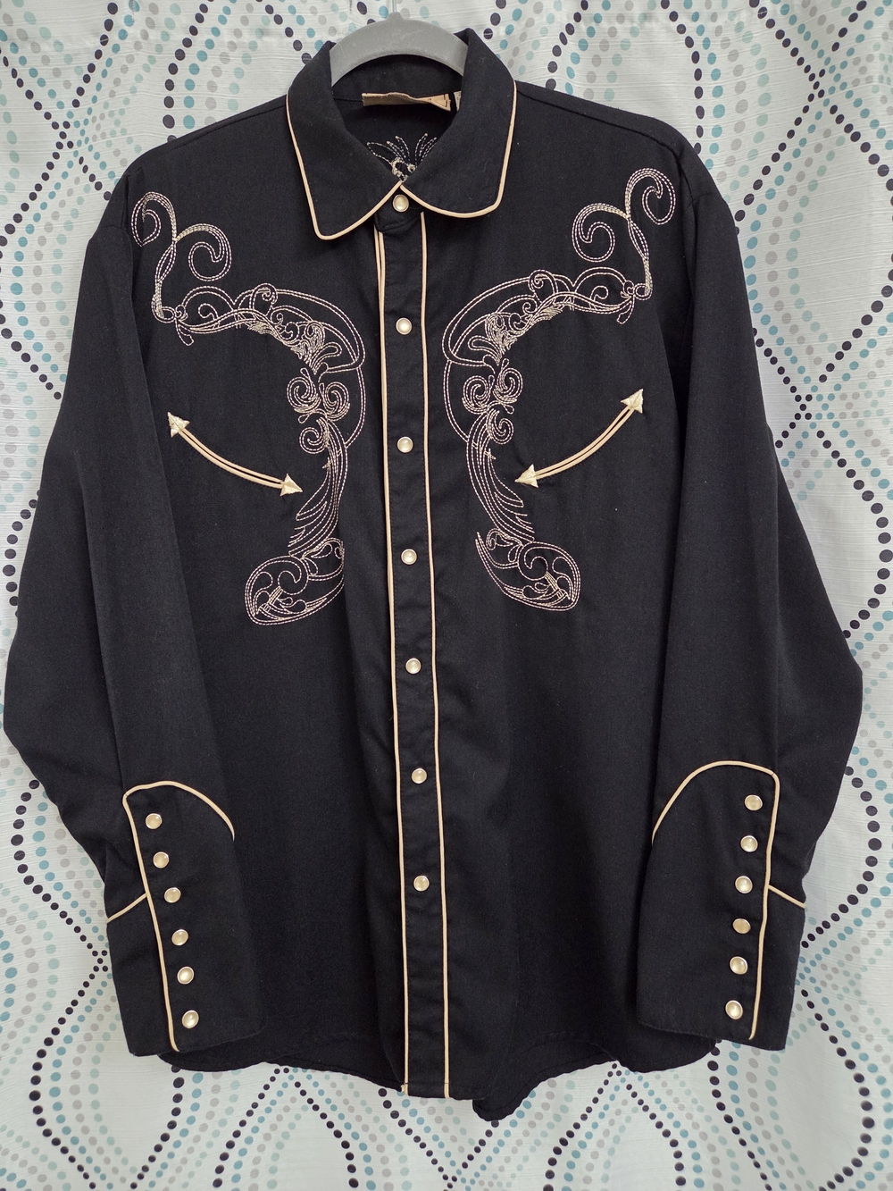 Scully Black Western Shirt with Tan Piping & Embroidery